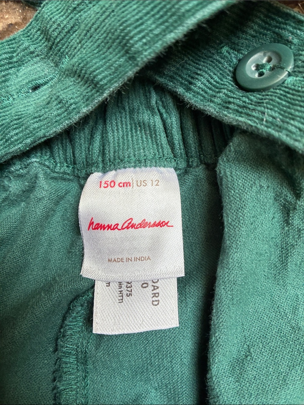 Hanna Andersson Green Corduroy Wide-Leg Jumpsuit Sz 12 - Picture 5 of 6